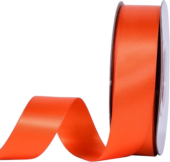 YAMA Orange Double Faced Satin Ribbon, 1 Inch 25 Yards, Great for Crafts Bows Flower Bouquet Wedding Home Decor Gift Wrapping