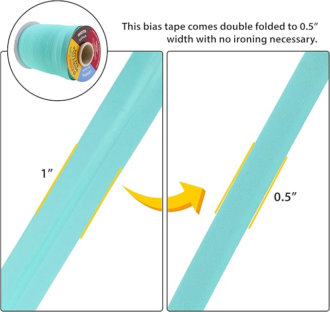 Mandala Crafts 55 Yards 1/2 Inch Mint Double Fold Bias Tape for Sewing - Bias Binding Tape for Quilting Binding, Hemming, Seam, and Fabric Piping