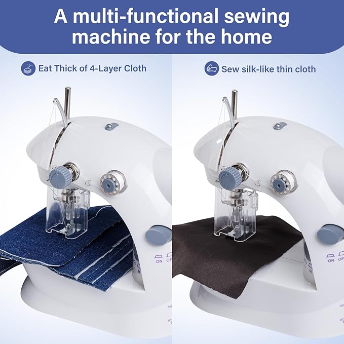 Sewing Machine for Beginners with Expansion Table Foot Pedal 42Pcs Sewing kit Finger Guard & Light Mini Small Portable Sewing Machines 2-Thread 2-Speed 2-Switches for Kids Ages 8-12 White and Grey