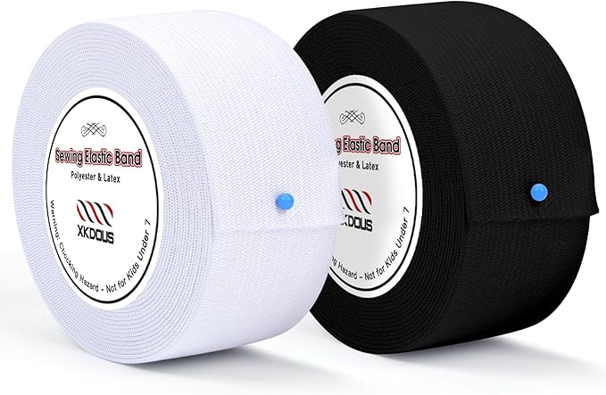 XKDOUS Elastic Band for Sewing, 1.5 Inch 12 Yards 2 Roll Knit Bands for Sewing Waistband and Pants Waist, High Elasticity(6 Yard White, 6 Yard Black)