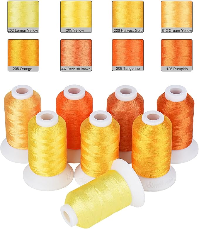 Simthread Yellow Embroidery Thread – 8 Shades Compatible with Brother Colors, 550 Yards Each, 40WT Polyester, for Brother, Babylock, Janome, Singer & Other Machines