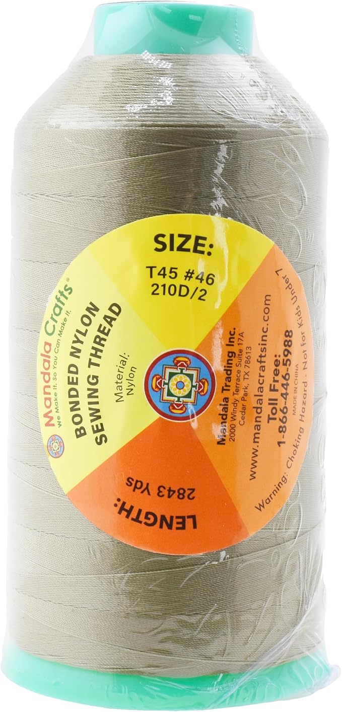 Mandala Crafts Size 46 210D T45 Bonded Nylon Thread - Beige 2843 YDs Tex 45 Heavy Duty Sewing Threads for Leather, Jeans, Weaving, Outdoor Marine Upholstery