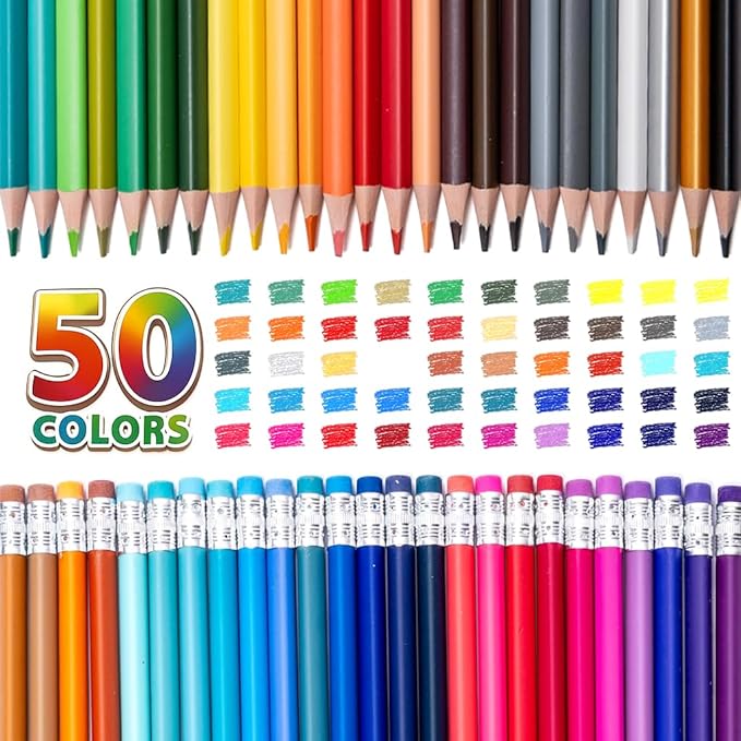 Pre-sharpened Colored Pencils with Erasers, Erasable Color Pencils, Drawing Pencil, Art Pencil for School Supplies, Drawing Supplies (50 Colors)