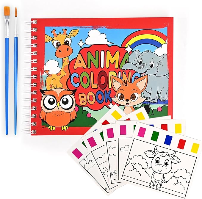 Watercolor Workbook, 30-Page Water Painting Book with 2 Brushes – Mess-Free Reusable Arts & Crafts Gift for Kids