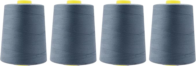 Mandala Crafts 4 Pack of Serger Threads Cones Spools - 20S/2 24000 Yards Polyester Slate Gray Threads for Sergers Machine and Overlock Quilting Sewing Machine