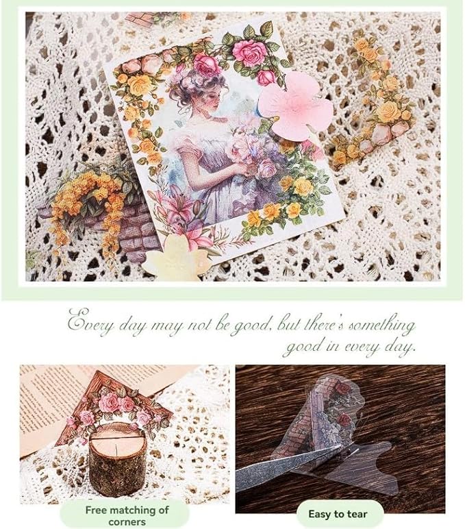 Courtyard Corner Set – 180 Vintage Floral Stickers for Junk Journal, Scrapbook Supplies, DIY Journaling, L-Shaped Decorative Labels