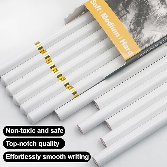 White Charcoal Pencils, Pack of 12 Charcoal Drawing Pencils, Charcoal Pencils for Artists, Art Supplies for Drawing and Highlighting.