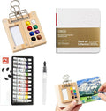 Mini Watercolor Paint Set Pocket Artist Watercolor Travel Set with Mini Paint Palette,Brushes, 12 Colors, Watercolor Sketchbook for Artists Painters Students(Bamboo)