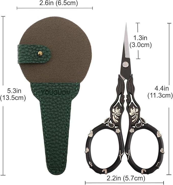 Little Detail Scissors with Case, Sharp Needlework Scissor for Sewing Craft Crochet Cross Stitch Yarn, Thread Snips Small Embroidery Shears Black
