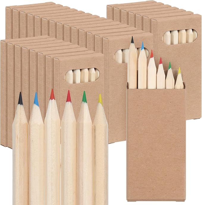 Ctosree 60 Packs Mini Colored Pencils Bulk 3.5 Inch Coloring Drawing Pencil in Kraft Boxes Goodie Bags Gift for Kids Adult Classroom School Office Painting Christmas Birthday Party Favor, 6 Per Pack