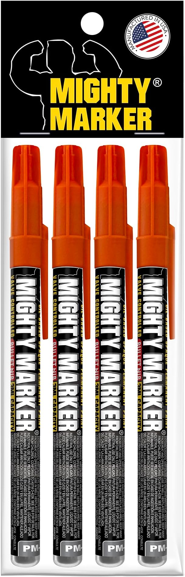 PM-92 Extra Fine Paint Marker, 4 Bonus Tips, 1.0 mm Tip, Xylene Based, Waterproof, Permanent, Valve Action, Manufactured in USA, Orange 4 Pack