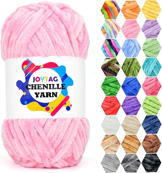Velvet Chenille Yarn - Soft Pink Velvet for Crocheting & Knitting - Thick, Bulky, Chunky - 100g