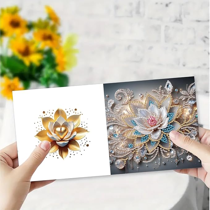 MaiYiYi 6 Pack DIY Lotus Flower Diamond Painting Greeting Cards Kit Flower Butterfly Diamond Painting Cards Mandala Flowers Diamond Art Greeting Cards for Family Friends Holiday Birthday