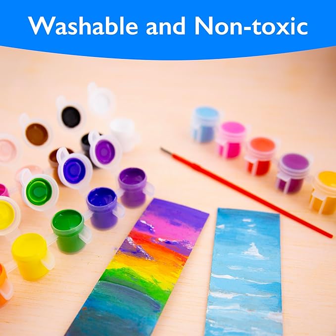 BAZIC Products Kid's Paint w/Brush 60 ml, 18 Colors Non-Toxic Paint Set, for Hobby Fun Vibrant Color Painting Art Supplies, Gift for Kids Artists, 2-Pack