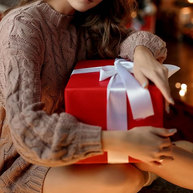 Double Face White Satin Ribbon 1-1/2 inch X 50 Yards Polyester White Ribbon for Gift Wrapping Very Suitable for Weddings Party Hair Bow Invitation Decorations and More
