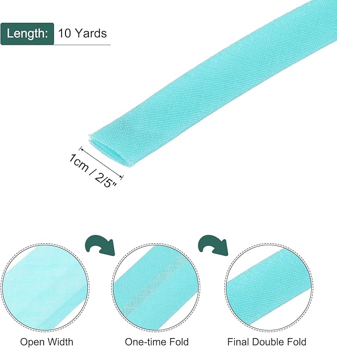 MECCANIXITY 2/5 Inch Double Fold Bias Tape Polyester Continuous Bulk Bias Tape for Sewing,Seaming Quilting Hemming Binding Crafts (Lake Blue 10 Yards)