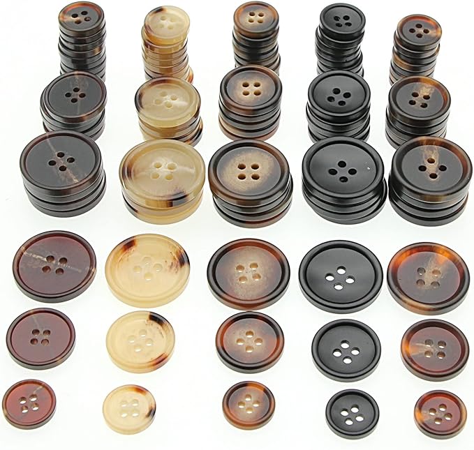 110Pcs Mixed Sewing Buttons, 4-Hole Craft Round Bulk Button for Sewing, Coats, Blazer, Suits, Jean, Pants, 5 Color 3 Size (15mm,20mm,25mm) Brown YIGUANXIN