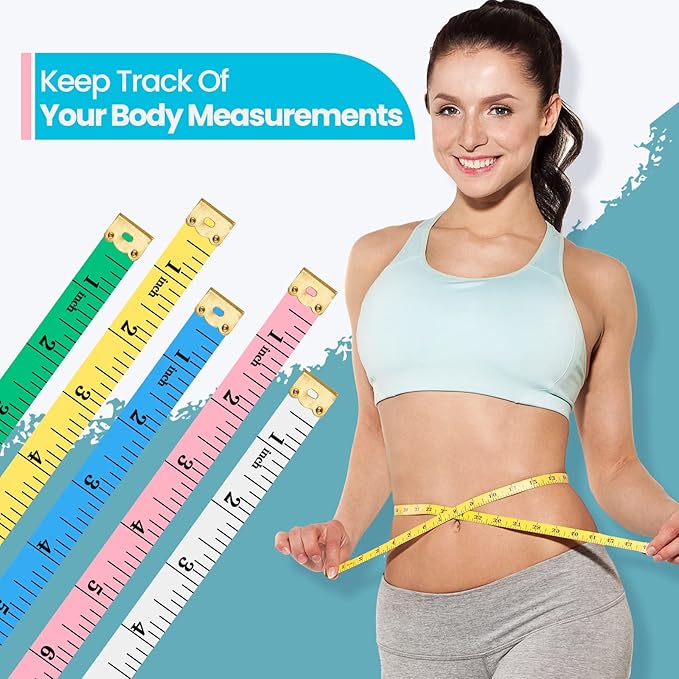 96 Pieces Soft Tape Measure Double Scale Measuring Tape Flexible Fabric Sewing Ruler for Body Weight Loss Measurement Tailor Craft Supplies, 60 Inch, Green, Pink, Blue, Yellow, White Black, White Red