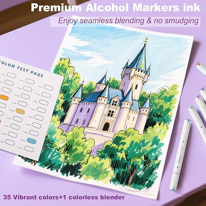 FROKO Alcohol Markers, 36 Colors Dual Tip Art Markers with Carrying Case, Drawing Marker, Coloring Marker for Sketching Adult Coloring