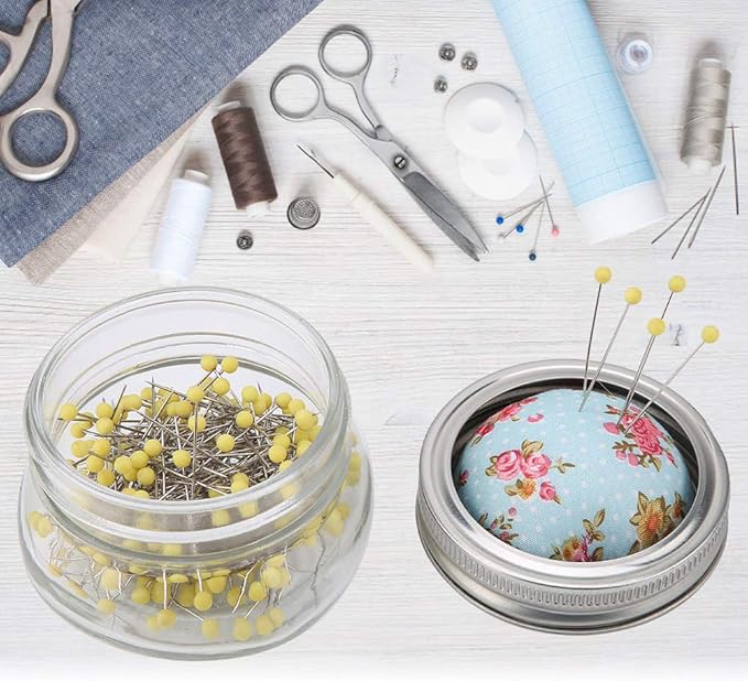 Haosie Pin Cushions for Sewing, 200PCS Sewing Pins with Glass Bottle and Pin Cushion Lid, Ball Head Straight Pins Quilting Pin Cushion Kit