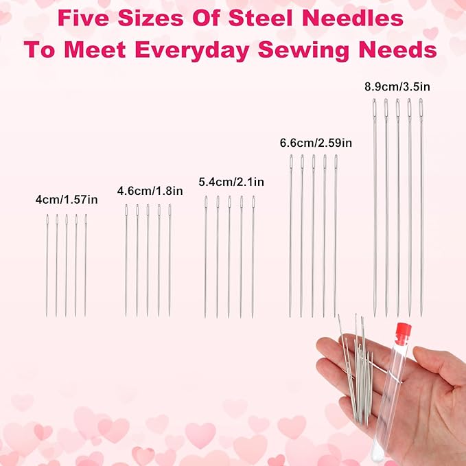 Teaaha 37 PCS Big Eye Steel Sewing Needles Kit, Sewing Tool Set, Steel Needle Sewings Kit with Needle Threaders, StainlessSteel Needles for Hand Sewings for DIY Projects and Repairs