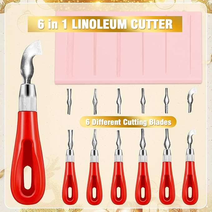 WAYCOM 18 Pcs Rubber Stamp Making Kit, Linoleum Cutter Set, Craft Ink Pad, Hobby Knife, Pencil for DIY Stamp Carving Craft