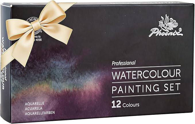 PHOENIX Professional Watercolor Paint Set - Ocean Tone,12 Marinescape Colors Half Pan Water Color Paint Palette with Tin Box, Portable Travel Watercolors for Adults, Artists