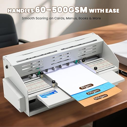 Mxmoonant Electric Creasing Machine Plus with 2X Creasing, 2X Perforating, 2X Cutting Blades, 25r/min Paper Creaser Perforator Cutter Folder for Greeting Cards Invitations Tickets 470mm 110V