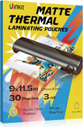 Uinkit Matte Thermal Laminating Sheets, 9 x 11.5 Inches 3 Mil Clear Anti-Glare with Matte Finish 30 Pack Fitted for Letter Size Laminating Pouches 8.5 x 11 inches