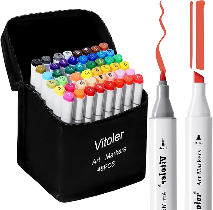Alcohol Markers,48 Colors Double Tipped Coloring Markers for Adult Coloring Book,Art Set for Book Painting, Christmas gift for Kids