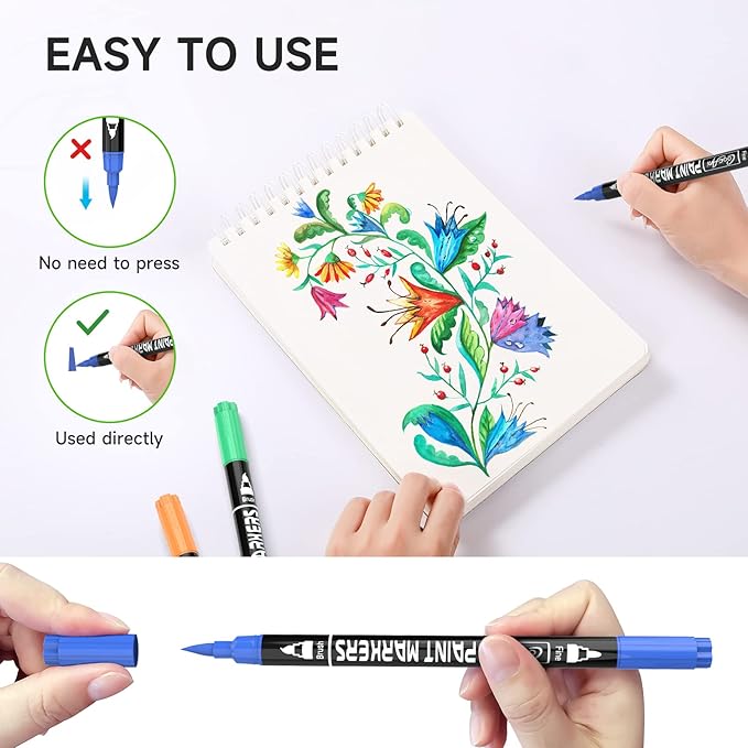 32 Colors Paint Markers, Dual Tip Acrylic Paint Markers for Wood, Canvas, Glass, Ceramic, Fabric,Rock Painting, DIY Crafts Making Art Supplies (Fine Tip and Brush Tip)