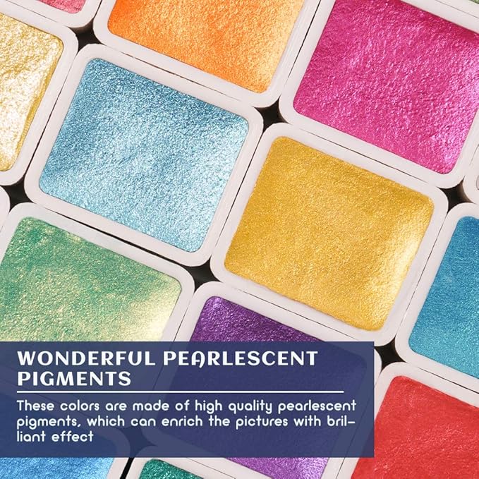 Paul Rubens Artist Grade Watercolor Set, 48 Colors Glitter Metallic Paints, Portable Metal Case, Suitable for Beginners, Hobbyists, Students, Artists