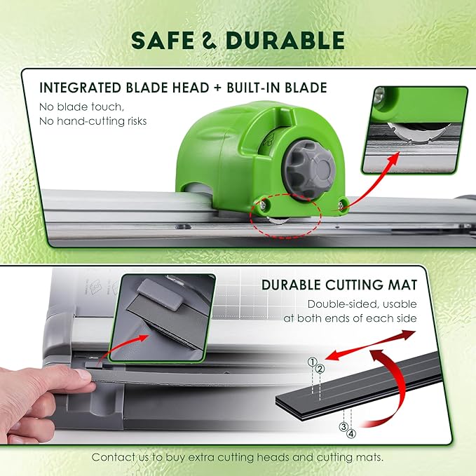 CGOLDENWALL 4-in-1 A4 Rotary Paper Cutter with 4 Blades, for Craft DIY, 12 Sheets, Straight Perforated Line, 12.6" Cutting Length, for Photos Tickets Invitations Cards