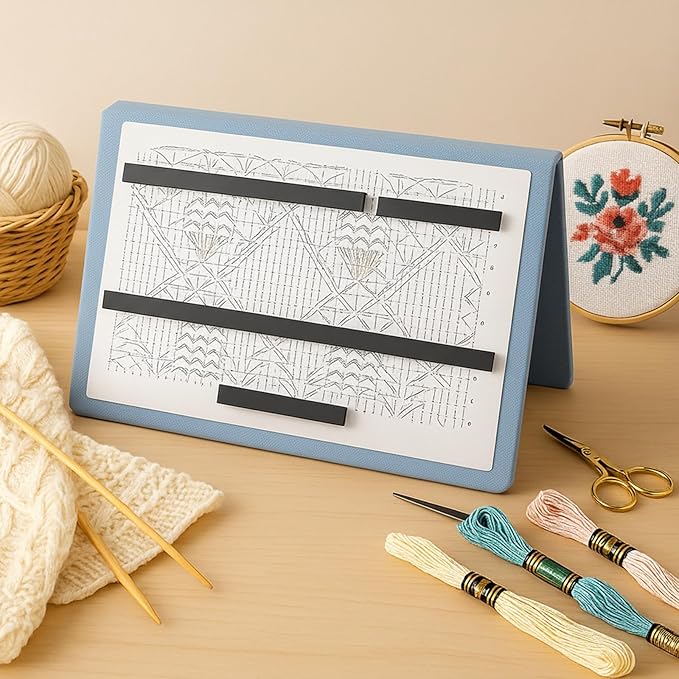 Flutesan Knitting Pattern Holder Fold up Cross Stitch Knitting Chart Keeper with 4 Replacement Magnets Magnetic Cross Stitch Accessories and Supplies for Crochet, 13.2 x 9 Inch (Dusty Blue)