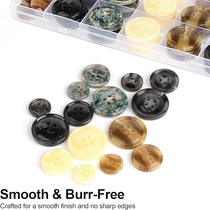 110Pcs Mixed Sewing Buttons, 4-Hole Craft Round Blazer Buttons, 5 Color 3 Size (15mm, 20mm, 25mm) Suit Coats Resin Button, Suitable for Variety Clothing Sewing, DIY Craft (Style A)