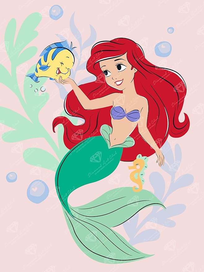 DIAMOND ART CLUB Ariel - Currently Busy Exploring Diamond Painting Kit, Fun DIY Crafts for Adults, Round Diamond Art Canvas, 13" x 17"