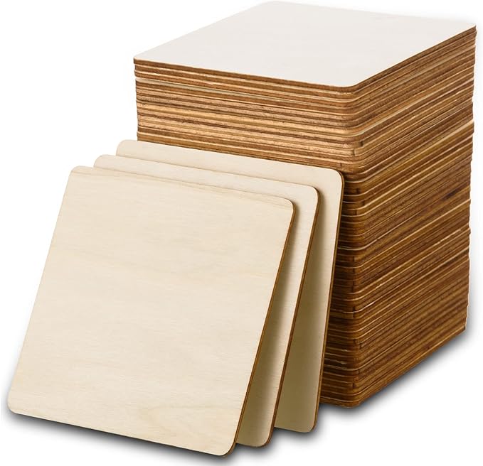 FOBSME 80 Pcs Unfinished Wood Squares, 4x4 Inch Natural Wooden Square Cutouts for DIY Crafts, Painting, Engraving, Home Decor