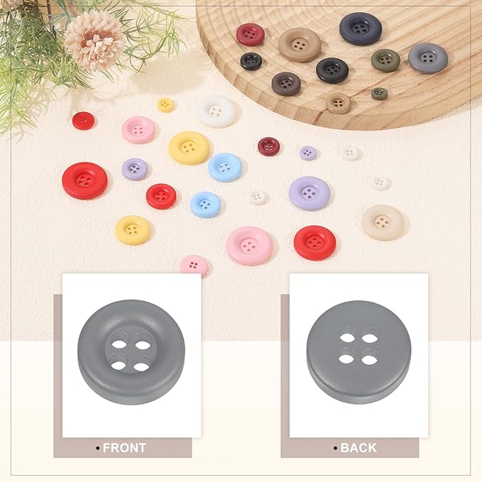 HARFINGTON 50pcs Sewing Button 11mm (15/32 Inch) 4 Holes Resin Thickened Round Crafting Replacement Buttons for Clothing DIY Crafts Decoration, Gray