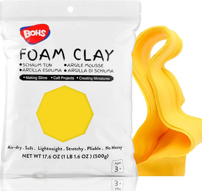 BOHS Yellow Modeling Foam Clay - 1.1 Lbs, Squishy,Soft, Air Dry -for Flower Mirror,Cosplay,Fake Bake, Slime Supplies-500g
