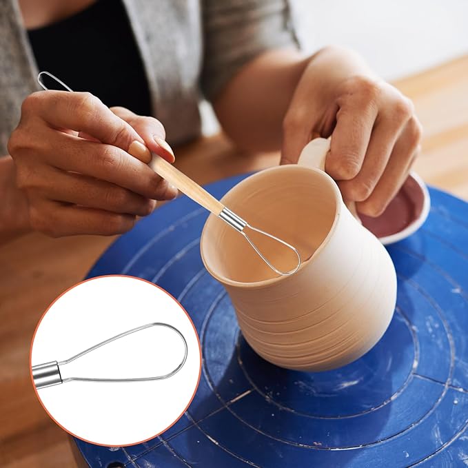 6 Pcs Clay Sculpting Tools Double-Sided Pottery Trimming Tool Wooden Handle Clay Carving Tools Pottery Trimming Tool Wire Loop Sculpture Set for Ceramic Carving