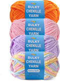 Soft Velvet Yarn Chenille Yarn for Crocheting and Knitting – Bulky (93 Yards/100g) - Polyester - Yarn for Blanket Amigurumi Weaving Crafts (Mixed Color 06, 4 Pack)