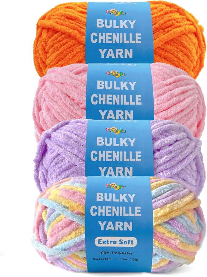 Soft Velvet Yarn Chenille Yarn for Crocheting and Knitting – Bulky (93 Yards/100g) - Polyester - Yarn for Blanket Amigurumi Weaving Crafts (Mixed Color 06, 4 Pack)