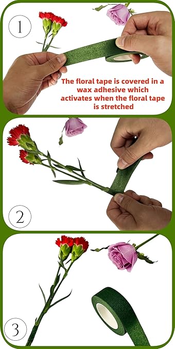 3 Rolls 1 inch Wide Floral Tape Dark Green Flower Tape for Bouquet Stem Wrapping and Floral Crafts (3)