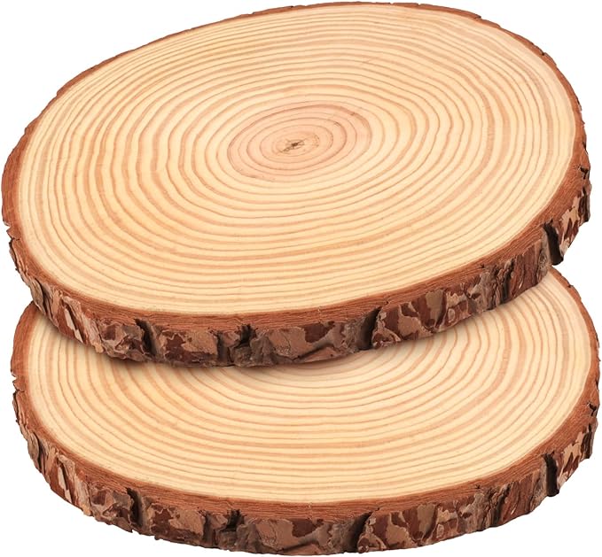 FSWCCK 2 Pack Nature Unfinished Round Wood Slices, 11-13 Inches Wooden Circle, Large Wood Slabs for Weddings Centerpieces Decor and DIY Painting Crafts (11"-13")