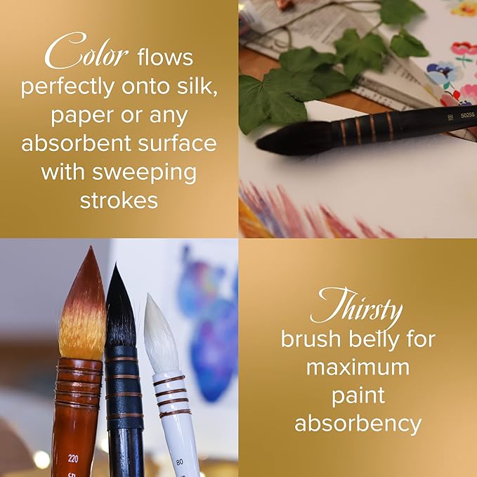 Silver Brush Limited 5225S-60 Silver Atelier Golden Taklon Quill Round Brush, Size 60, Short Handle
