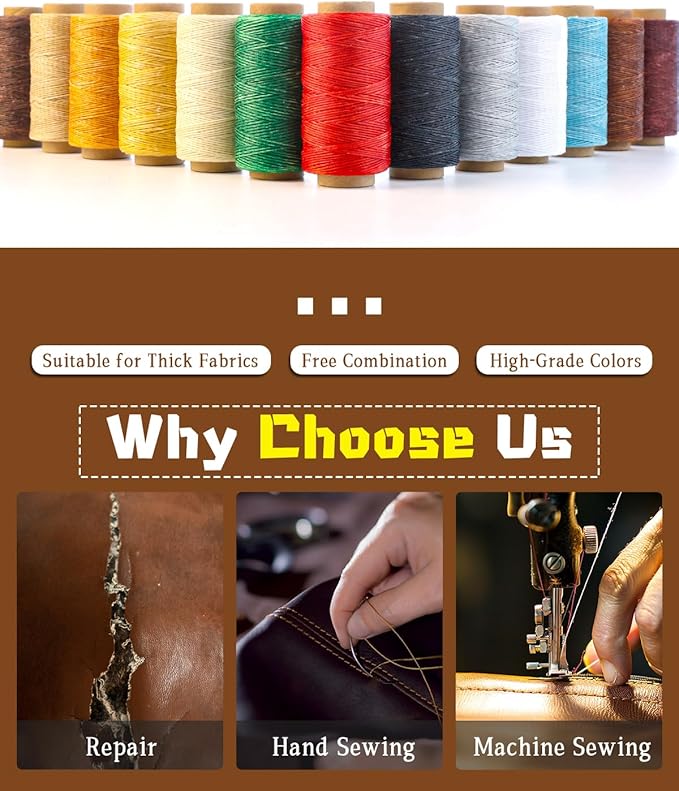 DIUDUS 218 Yards Upholstery Thread, Heavy Duty Sewing Kit with Waxed Thread 9 Upholstery Needle for Hand Stitching Bookbinding Repair Canvas Sofa Leather Shoes
