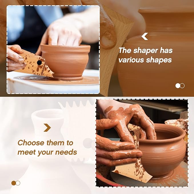 Amylove 7 pcs Big Size Pottery Foot Shaper Tools Pottery Trimming Tools Ceramics Profile Rib Bundle Foot Shaper for for Carving Clay Molds Clay Ceramics, Beech Wood