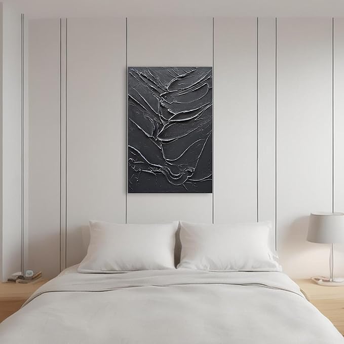 Art Hand-Painted Black Texture Minimalist Art Oil Painting 36x24 inch Modern Abstract Art Home Wall Decorative Art