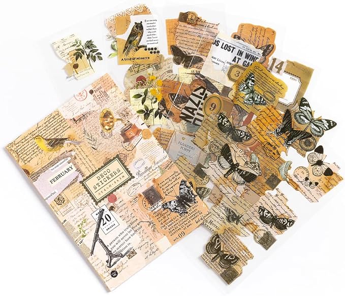 Alideco Scrapbook Stickers Sets Vintage Transparent Animals Floral Aesthetic Adults Scrapbooking Supplies Stickers for journaling tweezer 20Sheets/200Pcs