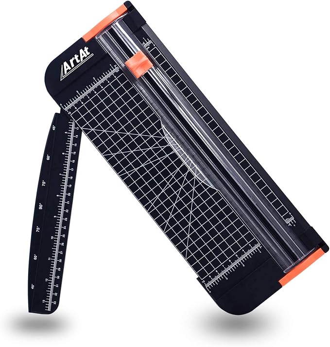 ArtAt A4 Paper Cutter Guillotine Trimmer - 12 Inch Heavy Duty Craft & Office Tool with Automatic Safety Blade, Side Ruler for Cardstock, Coupons, Photos, Labels (Black)